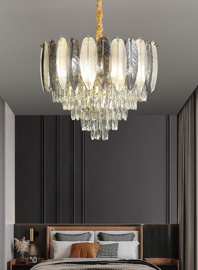 Cruv Crystal Chandelier for Dinint Table, Jhumar, Jhoomar for Bedroom, Hotels, Restaurants and Cafe (Feather Exqusite Design, 500 mm) - Image 1